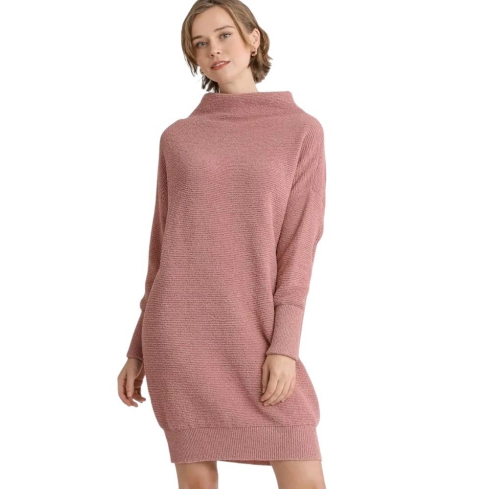 Longline‎ Pink Ribbed Mock Oversize Turtleneck Sweater Dress Size S
